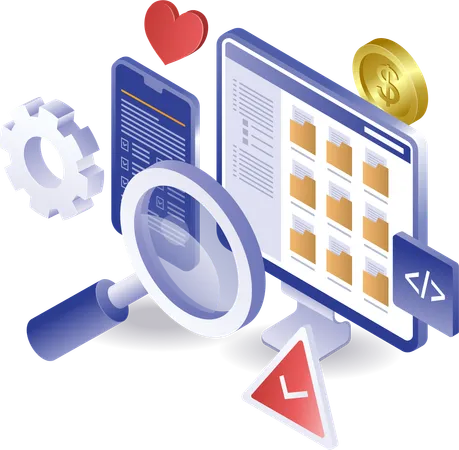 Búsqueda de datos empresariales en la computadora  Ilustración