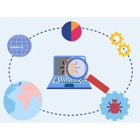 Buscando virus de error en la computadora portátil  Ilustración