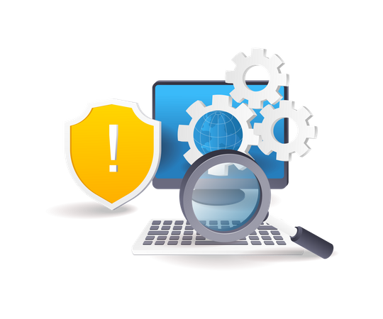 Busque problemas en el sistema de seguridad informática  Ilustración