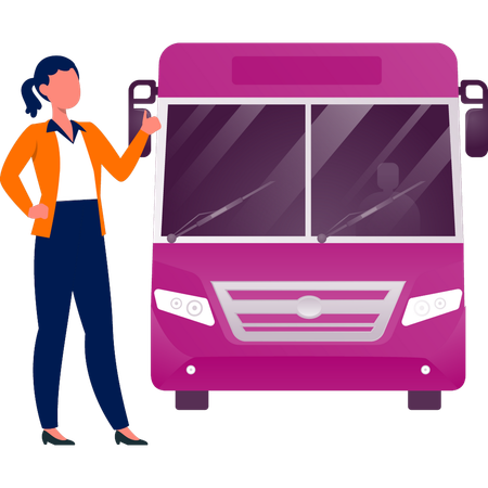 Busbegleiterin steht mit Bus  Illustration