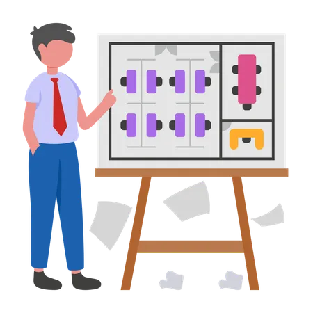 オフィス管理を行うビジネスマン  イラスト