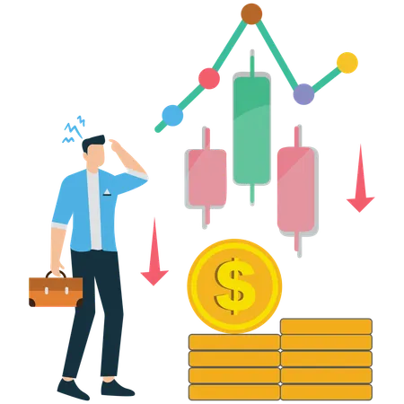 Businesman looking at stock market crash  Illustration