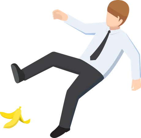Flat 3 D Isometric Businessman Slipped On A Banana Peel Business Accident Concept Illustration