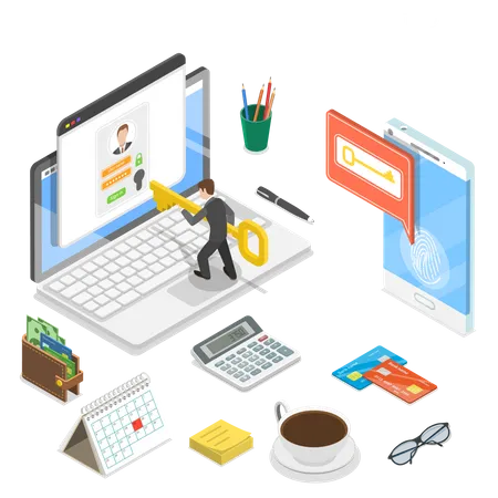 Flat Isometric Vector Concept Of Two Steps Verification Multi Factor Authentication Illustration
