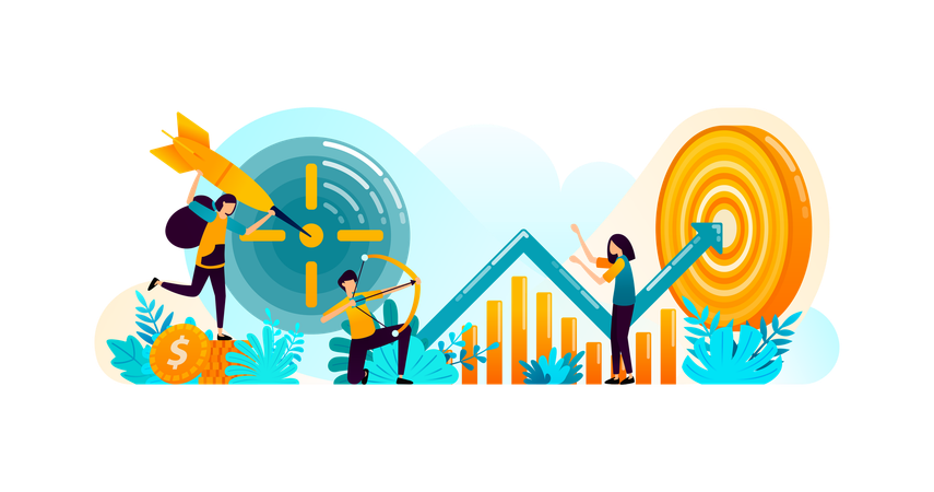 Business achievement goals with strategy and focus on graph data and analysis  Illustration