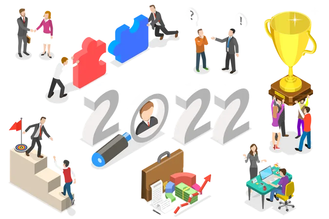 3 D Isometric Flat Vector Conceptual Illustration Of New Year And Employees Onboarding HR Managment Illustration