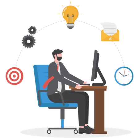 Business admin working at office desk  Illustration