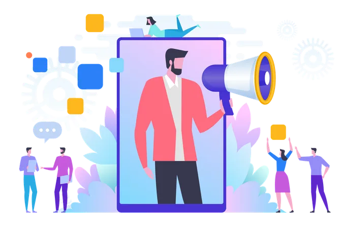 Refer A Friend Vector Illustration Concept Social Media Marketing Man Shout On Megaphone Can Use For Landing Page Digital Business Advertising Illustration