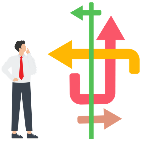 Business advice and expert consultation for direction job dilemma analysis  Illustration