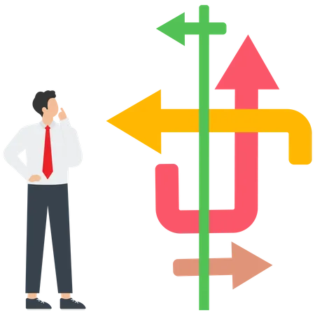 Business advice and expert consultation for direction job dilemma analysis  Illustration