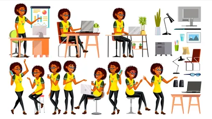 African Black Business Woman Character Illustration Pack