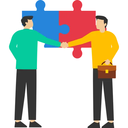 Businessmen Shaking Hands On A Jigsaw Puzzle Business Agreement Partners Or Coordination Cooperation Building Relationships Leads To Success Successful Business Deals Contracts Or Negotiations Illustration