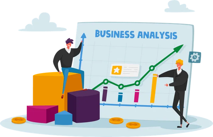 Tiny Business Characters Stand Around Huge Analytics Graph With Growing Arrow And Financial Statistics Analysing Big Data And Growth Chart Team Strategy Work Cartoon People Vector Illustration Illustration