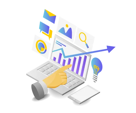 Business Analysis Isometric Style Illustration With Laptop Illustration