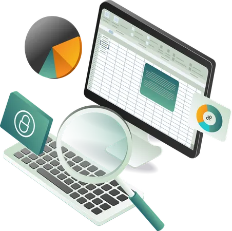 Business analysis and data examination in xls formate  Illustration