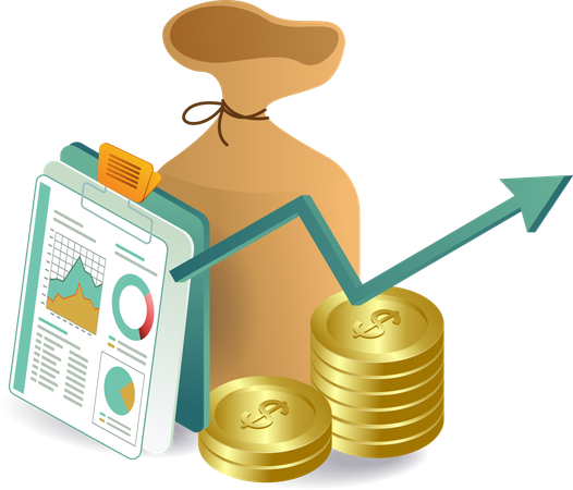 Business analysis chart with money sack  Illustration