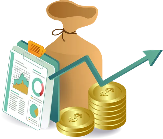 Business analysis chart with money sack  Illustration