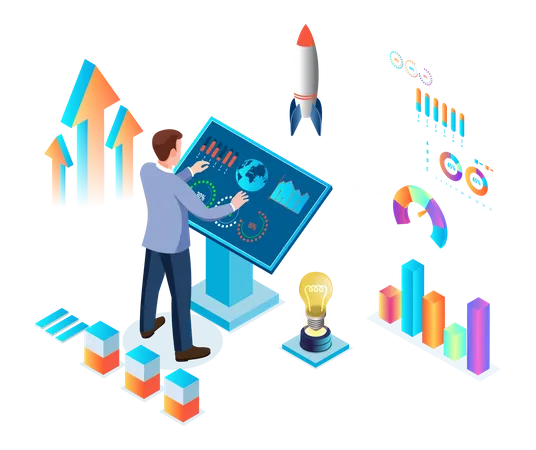 Business Analysis And Management Concept Business Strategy Big Data Solution Briefcase Research Data Mining Accountancy Website Landing Page Isometric Businesspeople Plan And Goal To Success Illustration