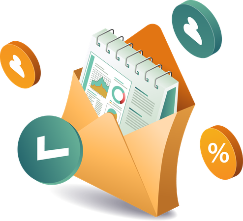 Business analysis data in email envelopes  Illustration