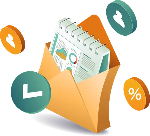 Business analysis data in email envelopes  Illustration