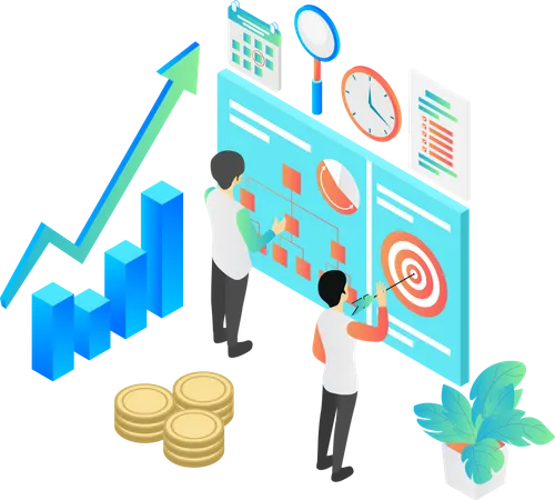 Isometric Style Illustration Of Business Structure And Targets Illustration