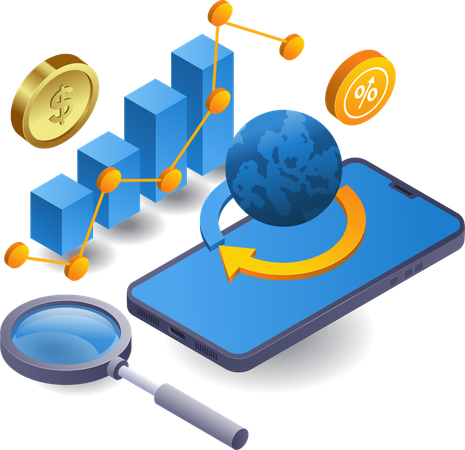 Business analysis with smartphone technology  Illustration