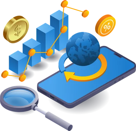 Business analysis with smartphone technology  Illustration