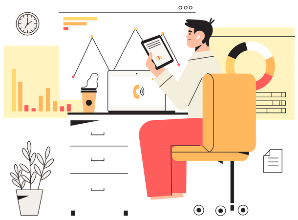 Business analyst analyzes market  Illustration