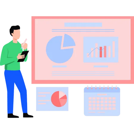 Business analyst is making a chart report  Illustration