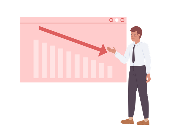 Business analyst representing sales chart decline on board Illustration
