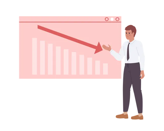 Business analyst representing sales chart decline on board Illustration