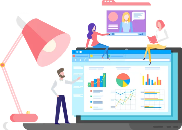 Project Management And Marketing Planning Strategy Choosing Way To Attract Customers Teamwork Business Plan Development Woman And Man Under Lamp Office Workers Analyzes Demand On Presentation Illustration