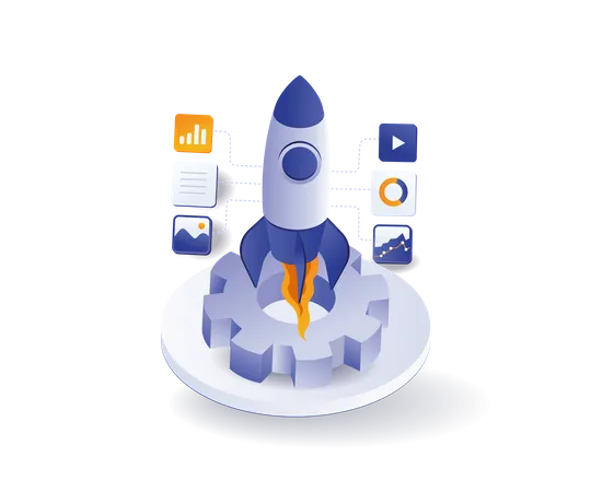 Business analytics rocket launch Illustration