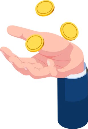 Flat 3 D Isometric Businessman Throwing Up Coin On His Hand Business And Finance Concept Illustration
