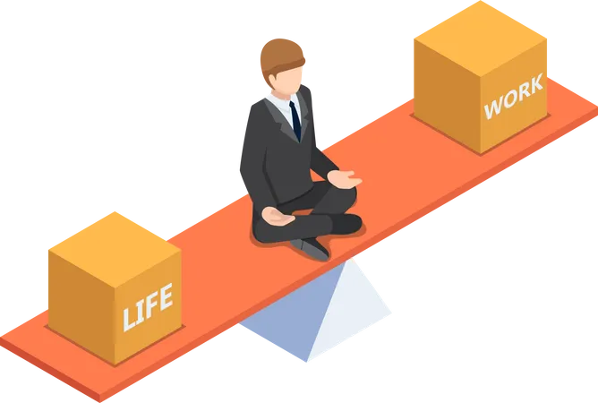 Flat 3 D Isometric Businessman Balancing His Life And Work On Seesaw Business And Life Management Concept Illustration