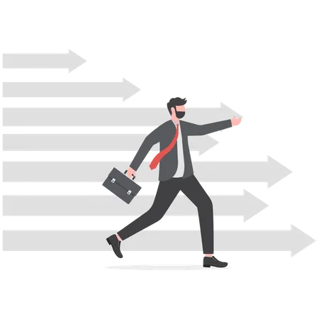 Business arrows with businessman running to success  Illustration
