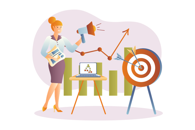 Business assistant working to achieve marketing target Illustration