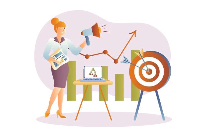 Business assistant working to achieve marketing target Illustration