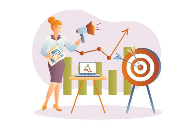 Business assistant working to achieve marketing target  Illustration