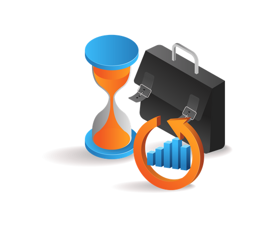 Business bag and hourglass in analytics  Illustration