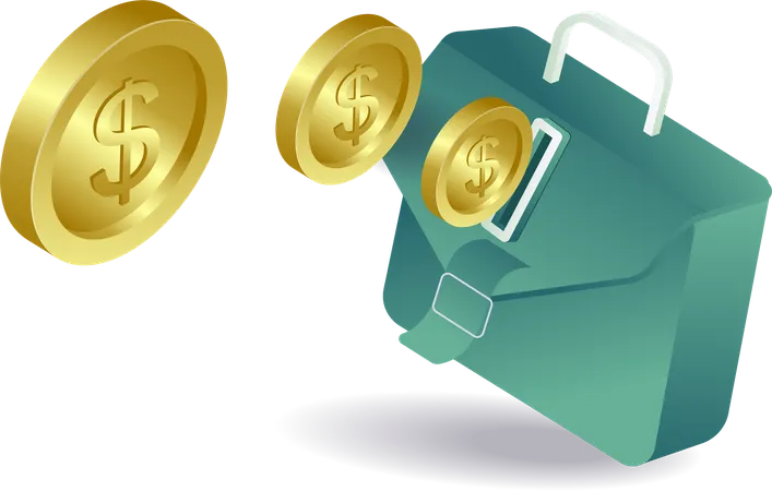 Business bag holding lots of coins  Illustration