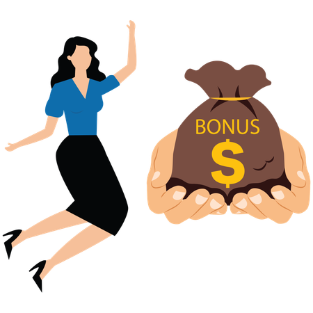 Business big hand giving bonus money to Female employer  Illustration