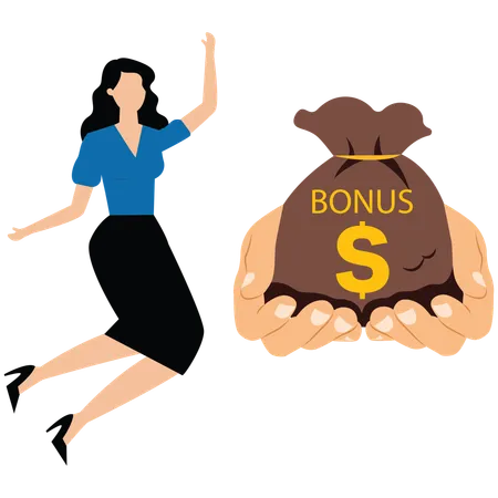 Business big hand giving bonus money to Female employer  Illustration