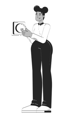 Business black woman pressing red action button  Illustration