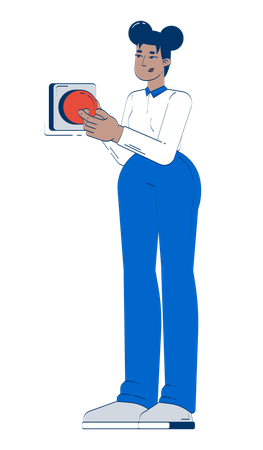 Business black woman pressing red action button  Illustration