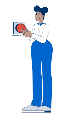 Business black woman pressing red action button  Illustration