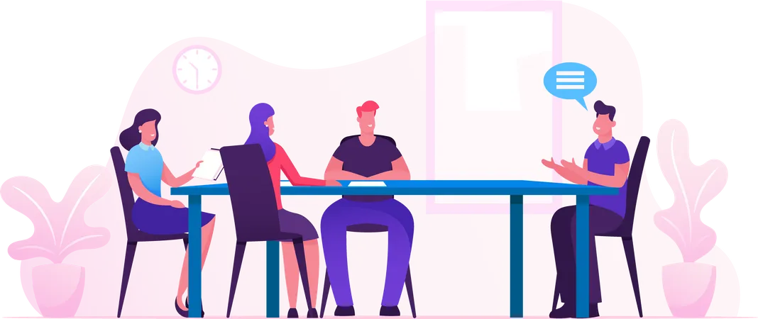 Business Board Meeting of Director and Employees in Office Illustration