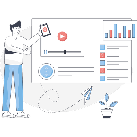 Business Boy Analyzing Business Growth  Illustration