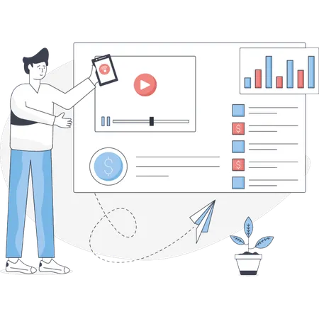 Business Boy Analyzing Business Growth  Illustration