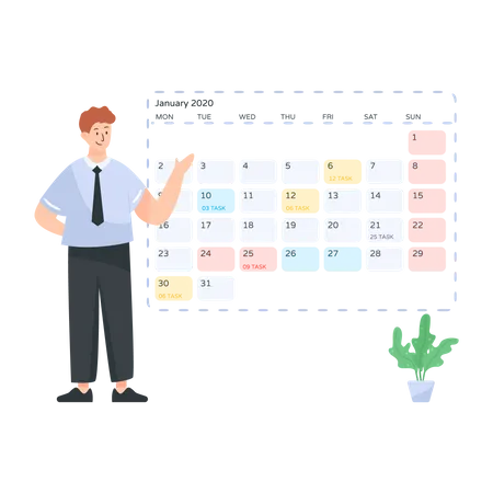 A Person With Schedule Calendar Flat Vector Illustration